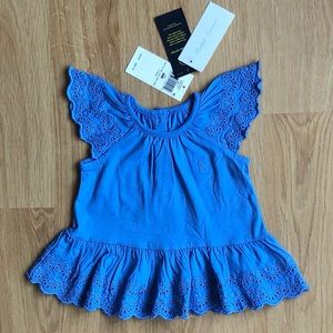 NWT Ralph Lauren Baby Girl Eyelet Top-Blue Organic Cotton